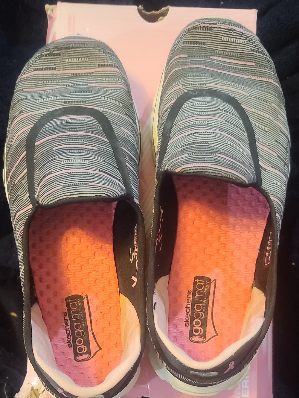 Skechers Slip-On Sneakers in Pink and Gray Knit